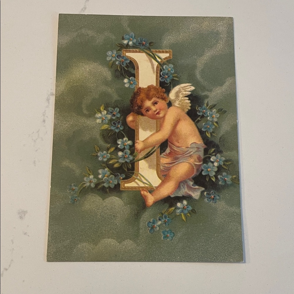 Vintage Angelic postcard Art with Blue Accents, printed in Holland.